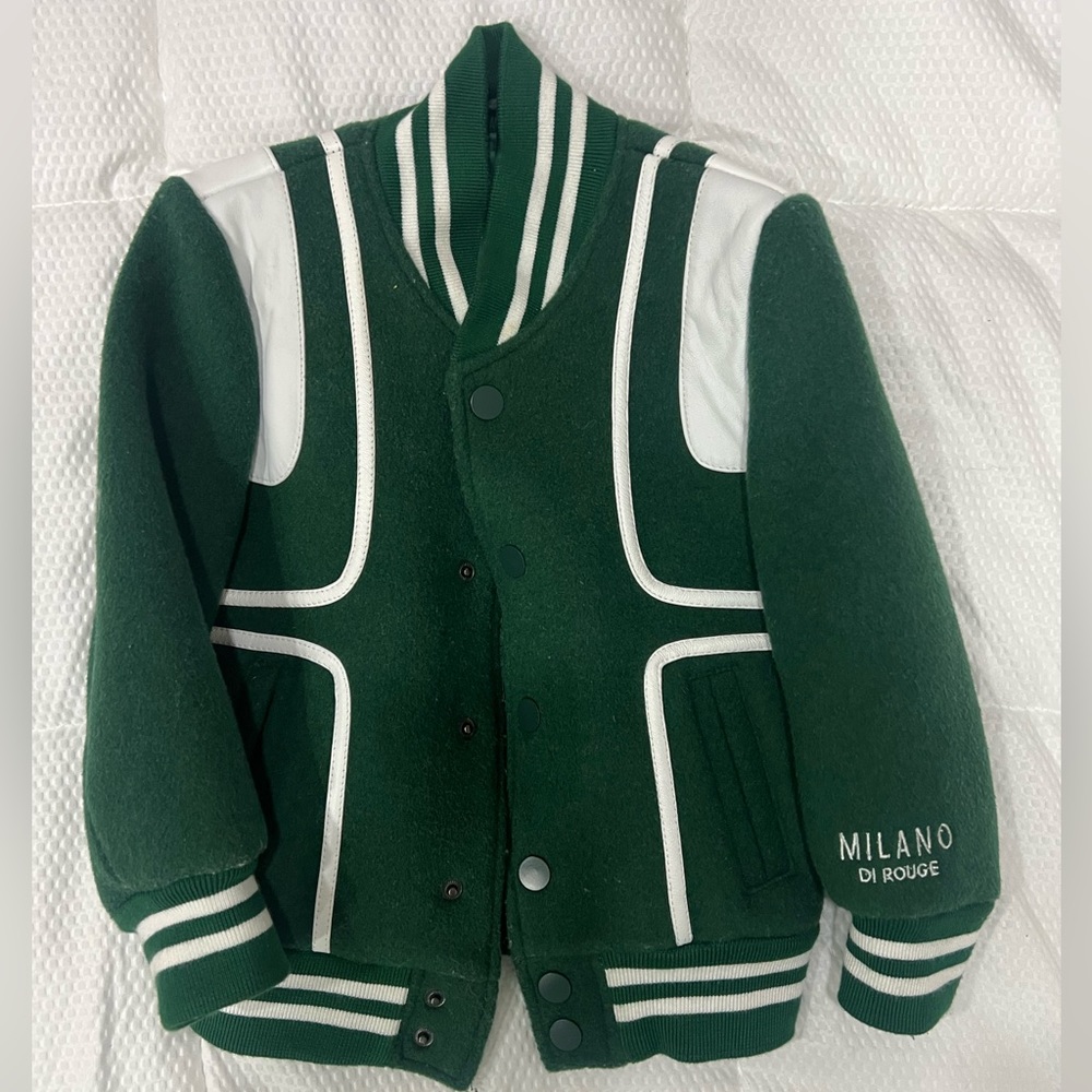 Green Milano Di Rouge Kids Gamble Jacket Wool Bomber Jacket 2T Unisex - Picture 2 of 7